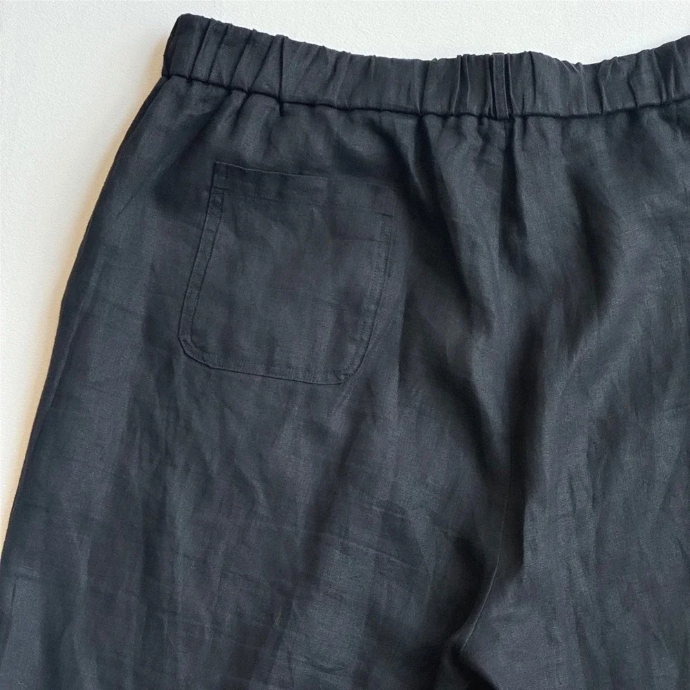 Quince Black 100% European Linen Pants 2X Elastic Waist breathable lightweight